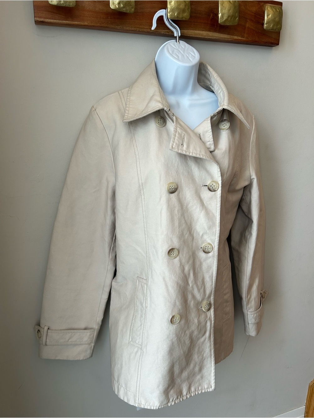 VINTAGE Espirit Y2K Double Breasted Cream Trench Coat Jacket XL 90s Minimalism